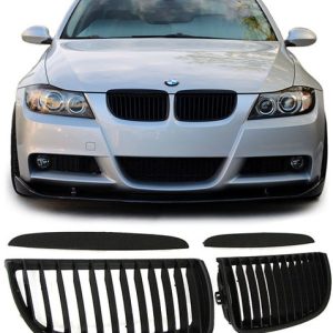 Mat zwarte grillen passend voor BMW 3 serie E90 en E91 model 2005 - 2008