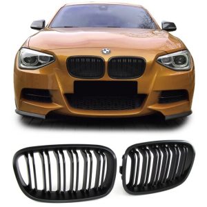 Grillen dubbelspijls glanzend zwart passend voor BMW 1 serie F20 en F21 model 2012 - 2015