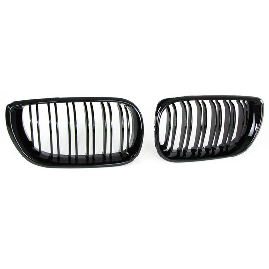 Glanzend zwarte dubbelspijls grillen passend voor BMW 3 serie E46 sedan en touring 2001 - 2005 facelift - Image 2