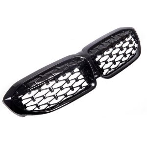 Glanzend zwarte diamond grillen met zwarte tips passend voor BMW 3 serie G20 en G21 model 2019 - 2022