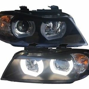 Angel eyes koplampen wit LED DTM style passend voor BMW 3 serie E90 en E91 met halogeen koplampen (H7) model 2005 - 2011