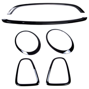 Glanzend zwarte covers koplampen, achterlichten en gril passend voor Mini R56 en R57 model 2006 - 2013
