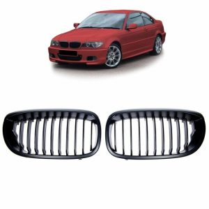 Mat zwarte grillen passend voor BMW 3 serie E46 coupe en cabrio facelift model 2003 - 2006