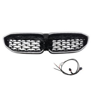 Diamond grillen glanzend zwart met LED verlichting passend voor BMW 3 serie G20 en G21 model 2019 - 2022