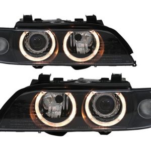 Xenon koplampen met witte knipperlichten en angel eyes passend voor BMW 5 serie E39 facelift model 2000 - 2003