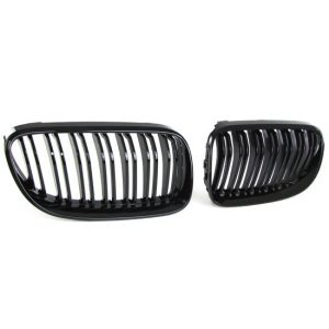 Dubbelspijls glanzend zwarte grillen passend voor BMW 3 serie E92 LCI en E93 LCI model 2010 - 2013